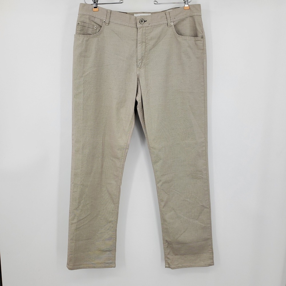 Brax Cooper Fancy Regular Fit Pants Khaki Tan Mens 38x34 Textured Cotton Blend